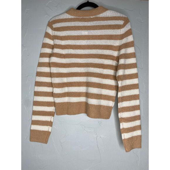 American Eagle Tan and White Striped Collared Sweater - Picture 3 of 7
